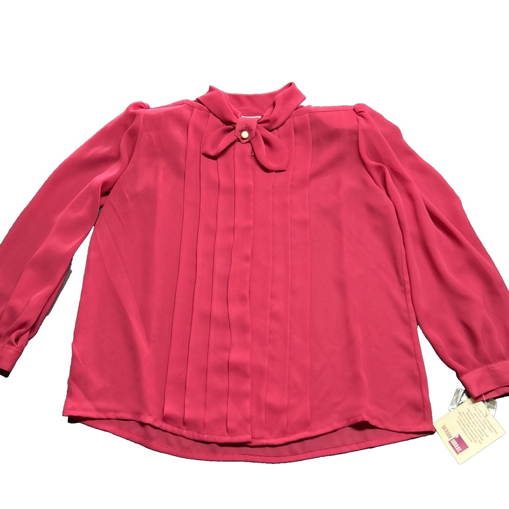 VTG Maroon Blouse Bow Collar Button Down Women's Size 14 M NWT Secretary Geek